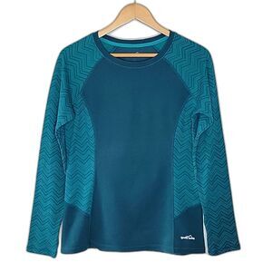 EDDIE BAUER Green Casual Long Sleeve Crew Neck Shirt size L Cotton Polyester